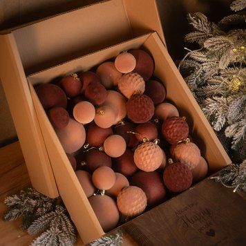Новорічні кулі 40 шт Мікс Оксамит Бежевий Коричневий Набір новорічних куль SOV-0108 фото