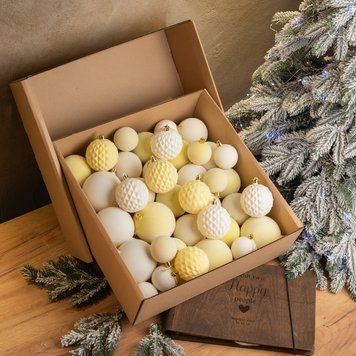 Новорічні кулі 40 шт Мікс Оксамит Жовтий Білий Набір новорічних куль SOV-0008 фото