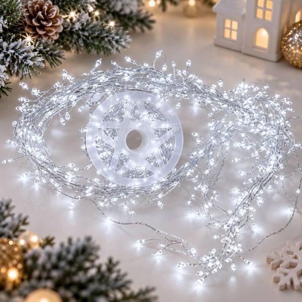 Гірлянда Роса &laquo;Хвойна лапа&raquo; Мішура 50 м, 1500 LED, холодний білий, білий мідний провід, пульт, 8 режимів RIS-50M-W фото
