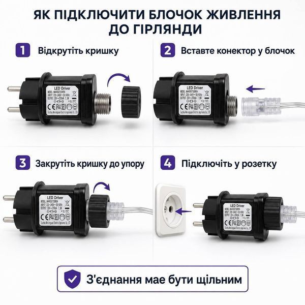Гірлянда Роса &laquo;Хвойна лапа&raquo; Мішура 50 м, 1500 LED, холодний білий, білий мідний провід, пульт, 8 режимів RIS-50M-W фото