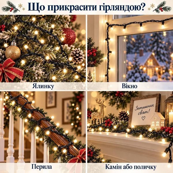 Гірлянда LED на батарейках 10 м, 100 LED, теплий білий, чорний провід LED100-3B-Y фото
