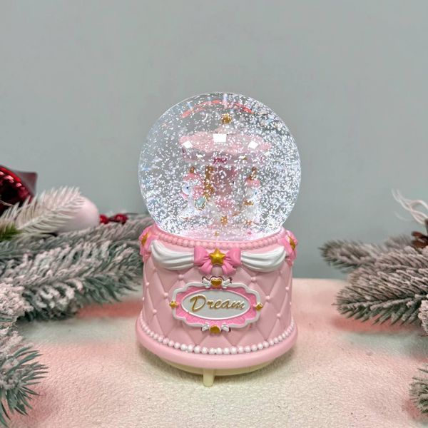 Декоративна музична снігова куля &laquo;Поні&raquo; 18 см з LED-підсвіткою, обертовою каруселлю, ефектом снігопаду 2413N-A фото